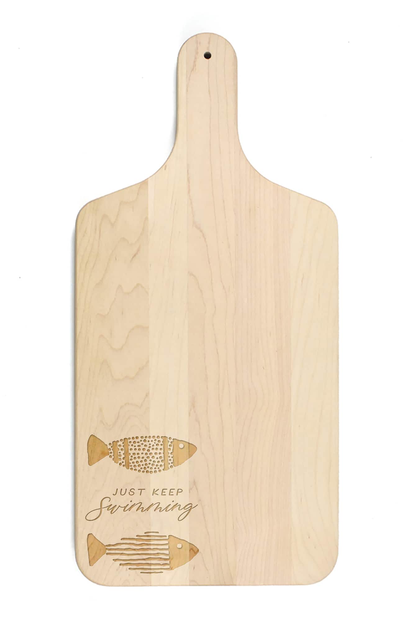 17" Just Keep Swimming Maple Wood Paddle Cutting Board